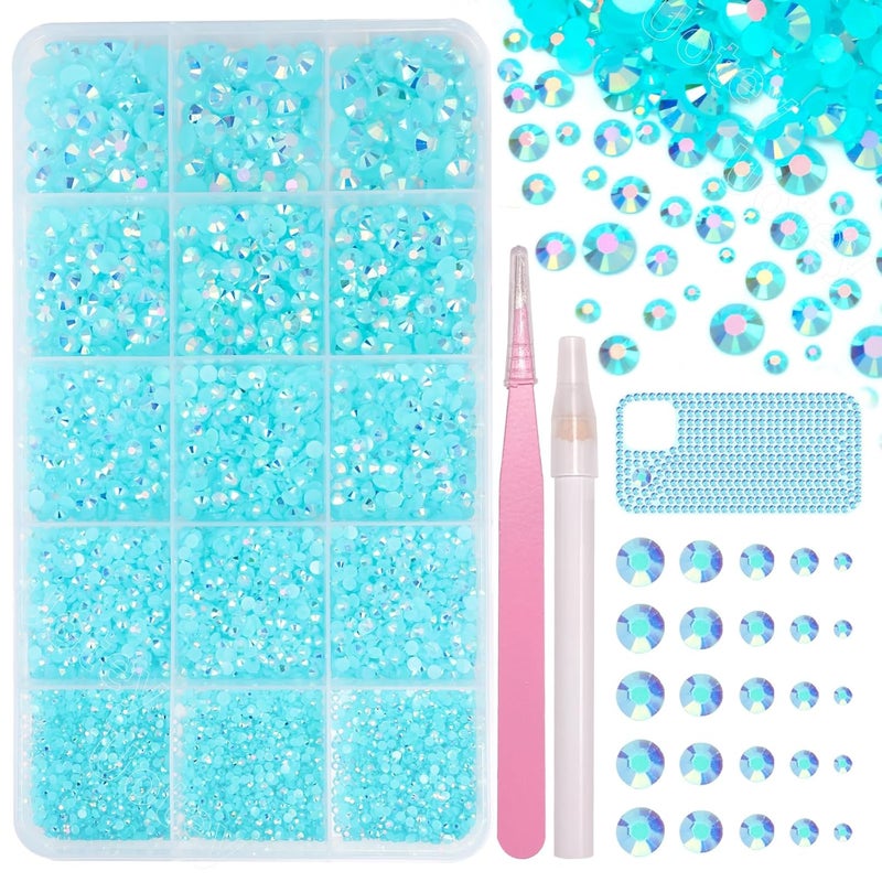 Uotey 16000 Pcs Resin Rhinestones for Crafting, Flatback Blue Gems Jelly Rhinestones, Mixed Sizes Blue Bedazzling Crystal with Pickup Tool for DIY Crafts Clothing Tumblers Mugs Shoes Fabric Nail Art - Image 1